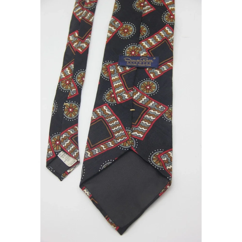Oscar De La Renta Couture Collection Abstract Multicolor Geometric Tie USA Silk